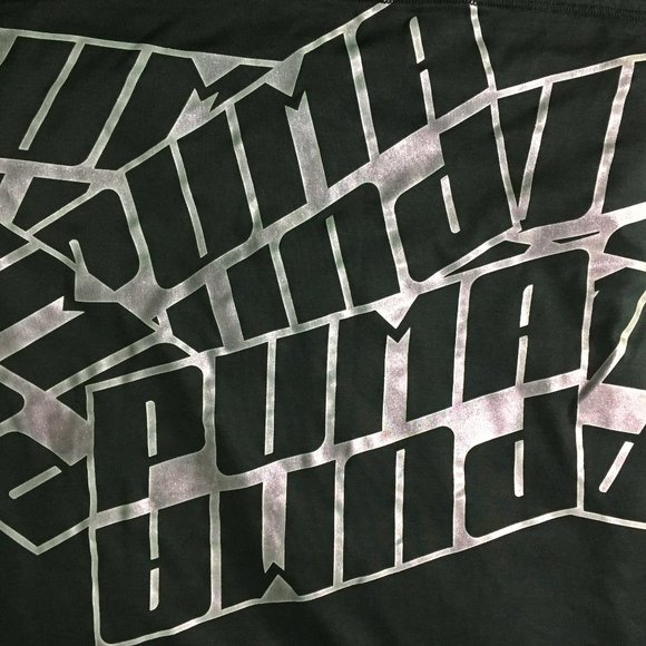 PUMA Black Silver Glittery Large Logo Print Wide Armhole DRY CELL Tank Top - Picture 7 of 9